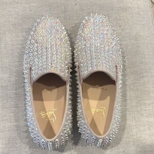 NWOB Christian Louboutin Spikeboat Silver Studded Slip-on Sneakers